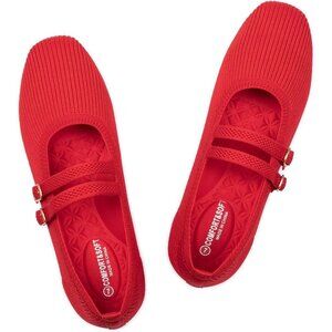 Frank Mully Women's Red Fabric Square Toe Mary Jane Ballet Flats with Strap